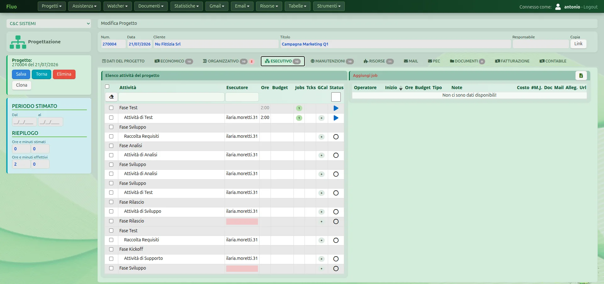 Tab esecutivo Fluo con Google Calendar