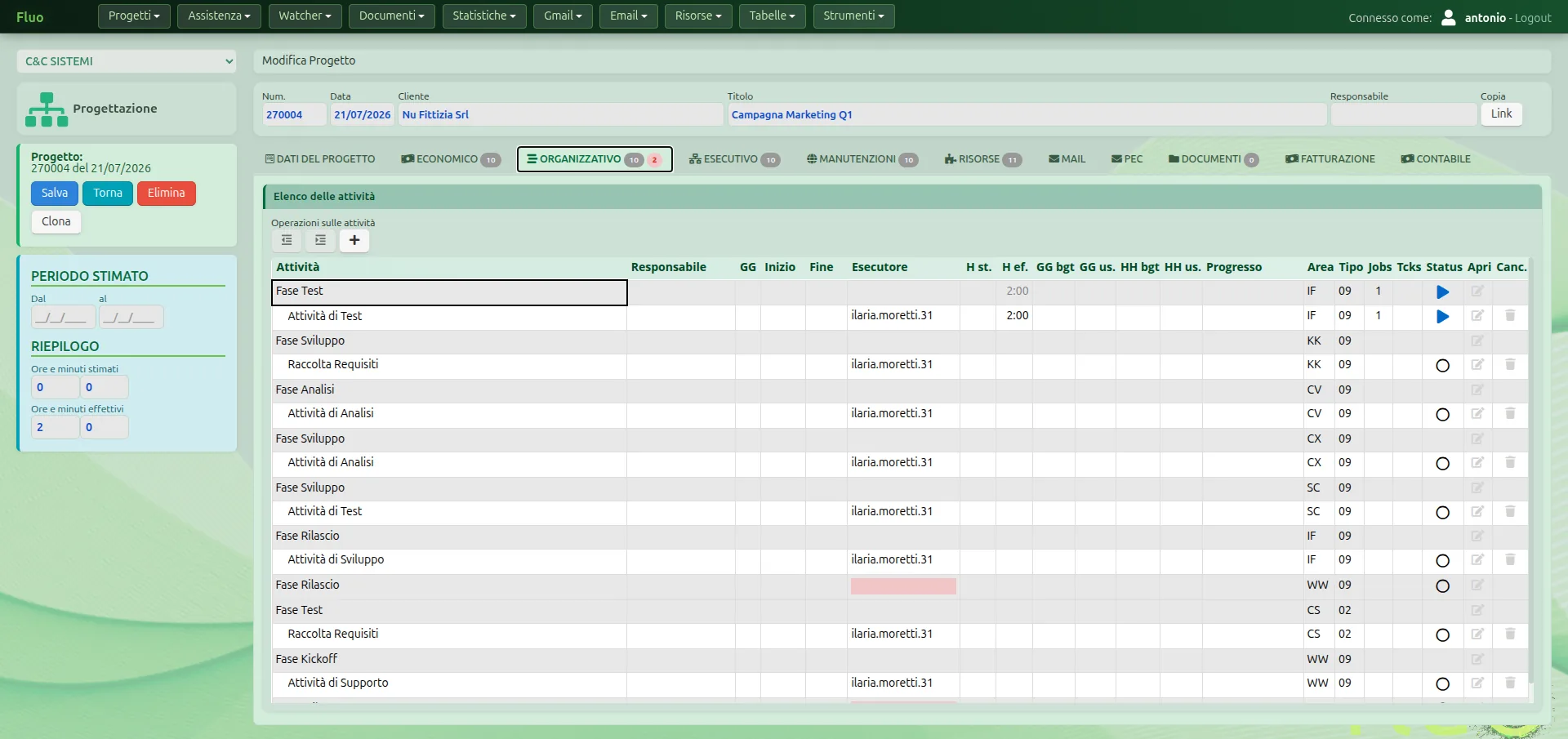 Tab organizzativo WBS Fluo